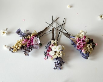 Purple flower hairpins Preserved flowers Natural dried flower hairpins Bridal hair Cottagecore Magaela Bridal hair accessories