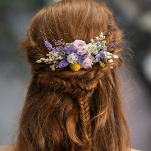 Spring lavender flower hair comb Lilac wedding headpiece Purple and yellow bridal flower comb Custom Summer wedding hair accessories Magaela image 5