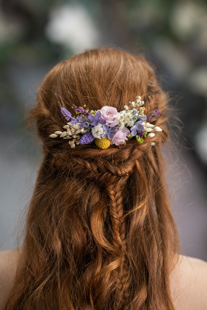 Spring lavender flower hair comb Lilac wedding headpiece Purple and yellow bridal flower comb Custom Summer wedding hair accessories Magaela image 5