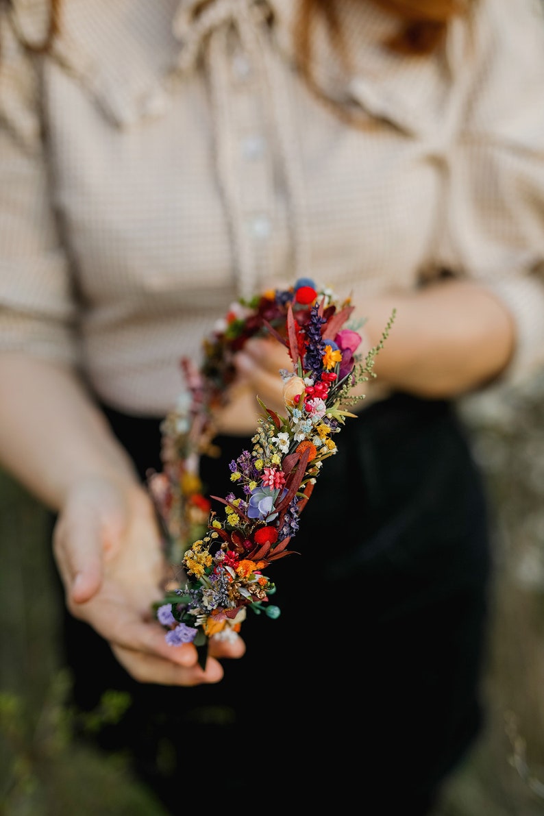 Colourful wedding hair crown Bridal meadow headpiece Flower crown for bride Preserved long lasting crown Wildflowers wedding Autumn Magaela image 4