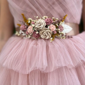 Romantic Flower Belt Dusty Pink Flower Sash Pastel Pink Wedding Belt ...