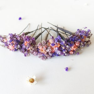 Purple flowers dried hairpins Lilac and pink baby's breath flower clips Romantic violet wedding Bridal flower hair pins Bridal hair Magaela image 3