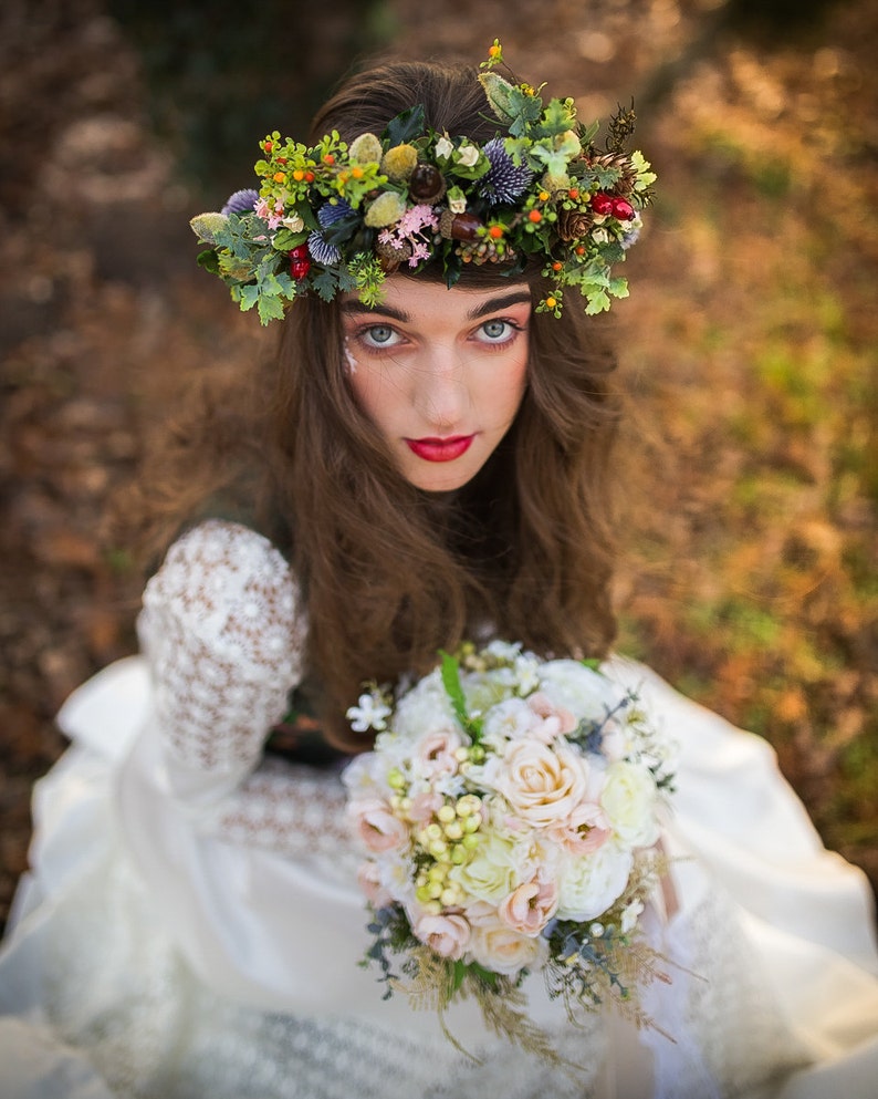 Woodland Flower Crown Fall Wedding Tiara Hair Wreath Whimsical | Etsy