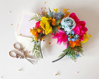 Frida Flower Headband: Magenta Garden Wedding Crown, Boho Floral Accessory