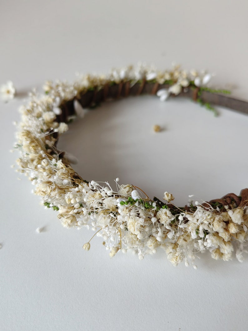 Beige natural dried headband Earthy flower hairband Gypsophila wedding headpiece Barn Rustic wedding Preserved flower headband Magaela image 8