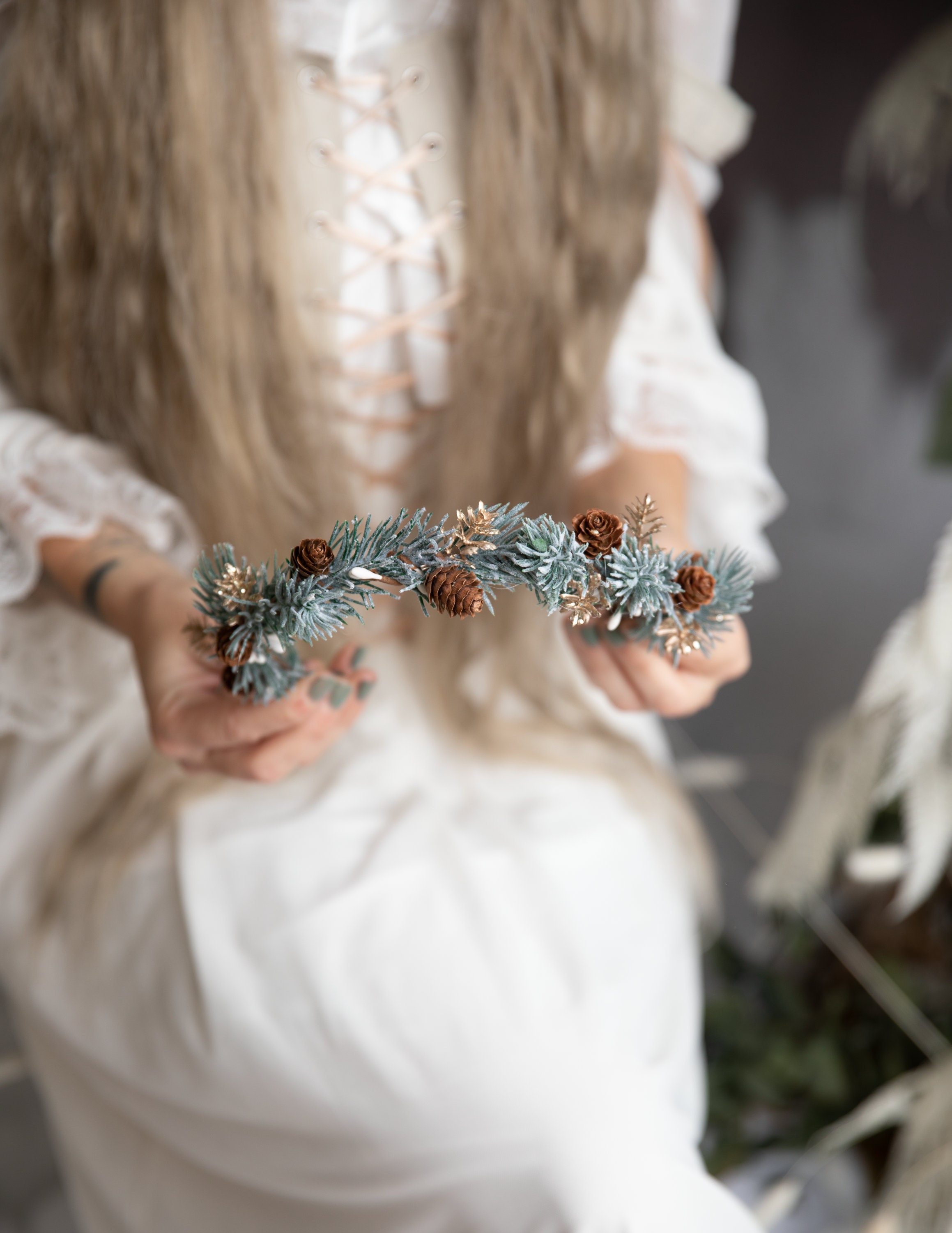 Winter Flower Half Wreath With Pine Cones Forest Wedding