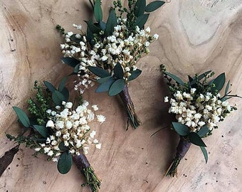 Boutonnière de mariage verdure Accessoires du marié Naturel Boutonnière souffle de bébé Accessoires pour le marié Accessoires de mariage faits main Magaela