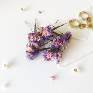 Purple flowers dried hairpins Lilac and pink baby's breath flower clips Romantic violet wedding Bridal flower hair pins Bridal hair Magaela image 2