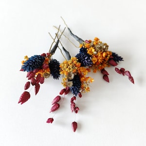 Autumn Flower Hair Pins: Burnt Orange & Navy Wedding Hair Flowers