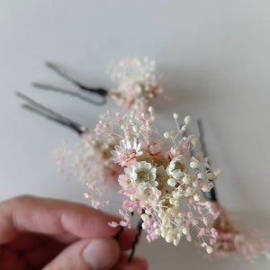 3/5/10pcs Romantic flower hairpins Hairpins from dried flowers Wedding floral accessories Blush and ivory hair pins Magaela accessories image 3