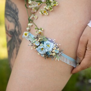 Blue and ivory wedding garter Bridal floral garter Handmade garter for bride Ivory wedding garter Magaela accessories Light blue garter