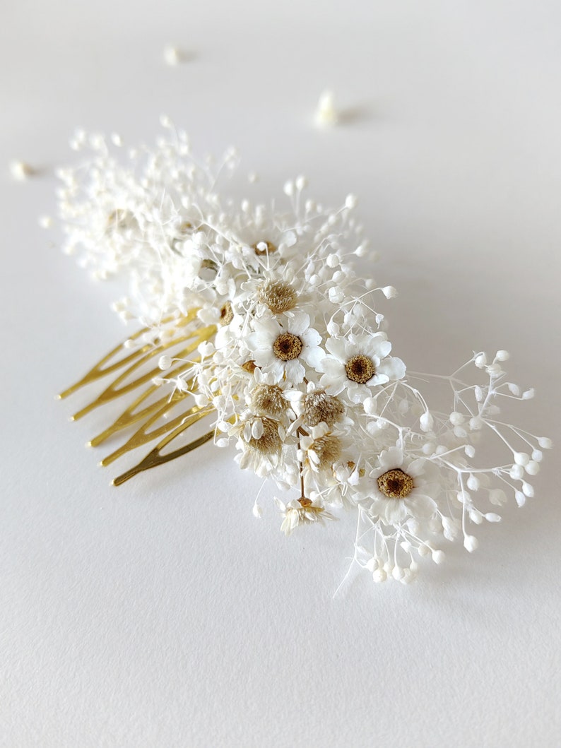 Dried flower hair set Ivory dried hairpins Beige hairpins Mini rose Natural bridal comb Hair accessories Romantic bridal hairstyle Magaela zdjęcie 6