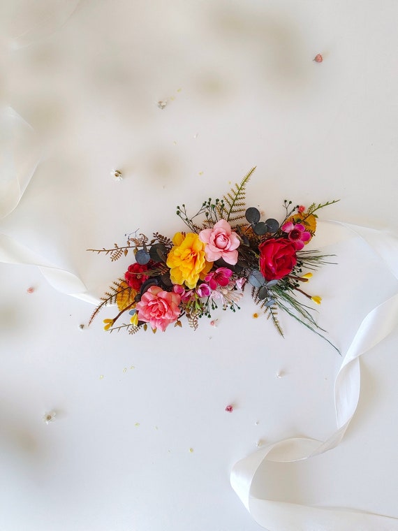 Colourful 3D Floral Red Navy Yellow Belt Sash Wedding Bridal Ribbon Tie Spring Colourful 3D Floral Red Navy Yellow Belt Sash Wedding Bridal  main image 2