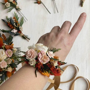 Burnt orange flower hair comb Terracotta wedding headpiece Bunny tails and roses hair comb Autumn flower hair comb Magaela Fall accessories Bracelet