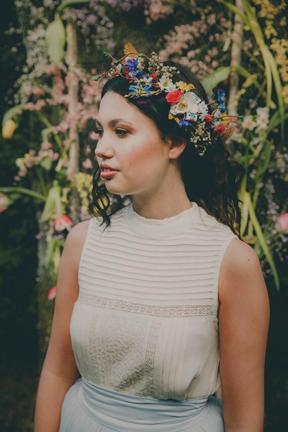 Folk Floral Hair Arrangement Flower Arrangement Hair Flowers Etsy