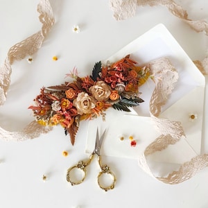 Terracotta flower belt Burnt orange wedding belt Autumn flowers Boho wedding Floral belt Belt for bridal dress Magaela Cottagecore Magaela