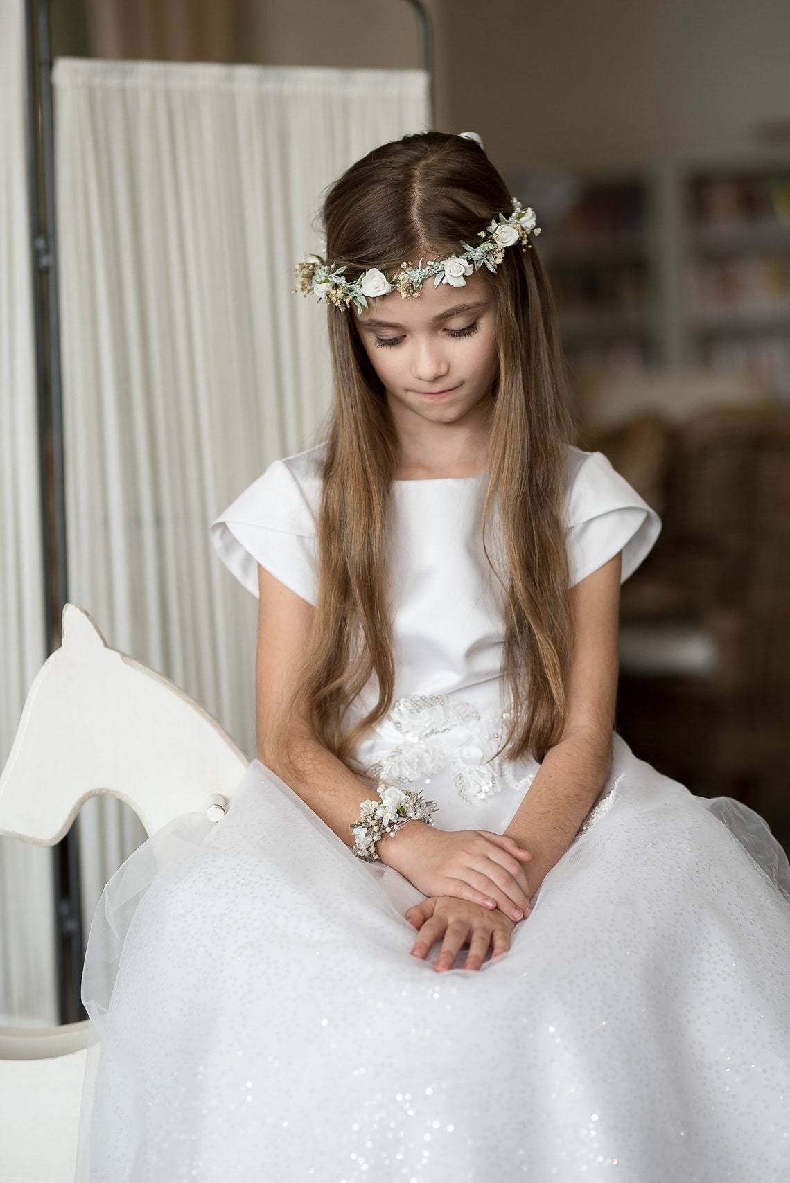 Hair Crown for First Holy Communion Floral Wreath With White - Etsy