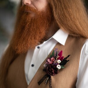 Burgundy Flower Boutonniere: Dark Gothic Wedding Groom Accessory image 9