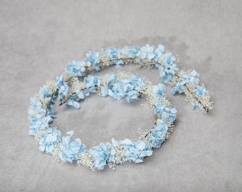 Preserved hydrangea and baby's breath hair garland Bridal headpiece Shapeable flower garland Long bendable hair vine Magaela handmade