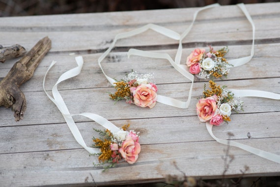 Romantic Wrist Corsage, Pink Wedding Jewellery, Flower Wedding Ring, Bridesmaid  Bracelets, Magaela, Bridal Flower Bracelet, Flower Ring - Etsy