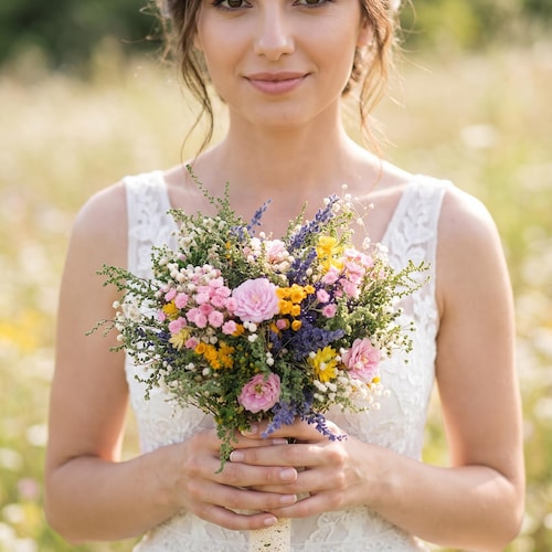 Wildflower Bridal Bouquet: Summer Meadow Wedding, Cottagecore Style