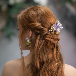 Spring lavender flower hair comb Lilac wedding headpiece Purple and yellow bridal flower comb Custom Summer wedding hair accessories Magaela image 4