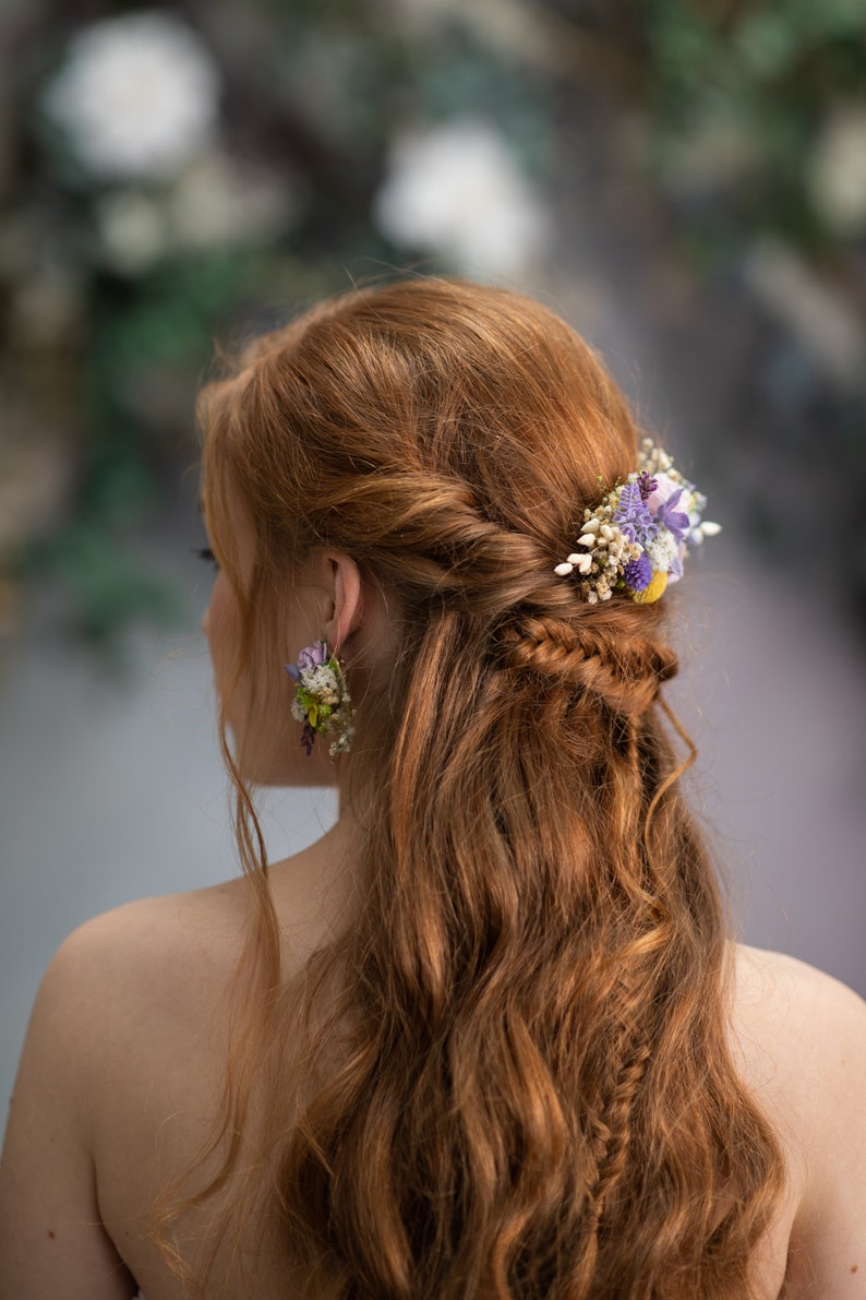 Spring lavender flower hair comb Lilac wedding headpiece Purple and yellow bridal flower comb Custom Summer wedding hair accessories Magaela image 4