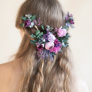 Purple flower hair vine Wedding flower hair vine Bridal hair flowers Very peri wedding crown Bridal half wreath Magaela Violet wedding image 5