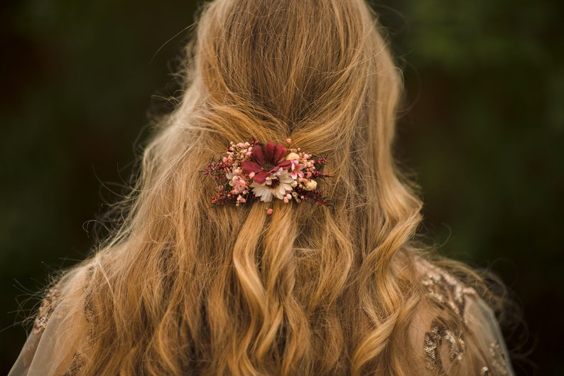 Autumn flower hair clip Burgundy Wedding hair clip Red wine Bridal hair clip Hair accessories for bride Autumn wedding hair piece Magaela image 1