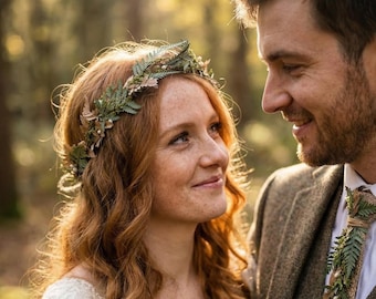 Woodland Wedding Crown – Preserved Fern Bridal Headpiece – Forest Boho Hair Wreath