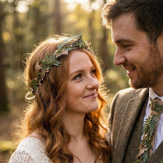 Woodland Wedding Crown – Preserved Fern Bridal Headpiece – Forest Boho Hair Wreath