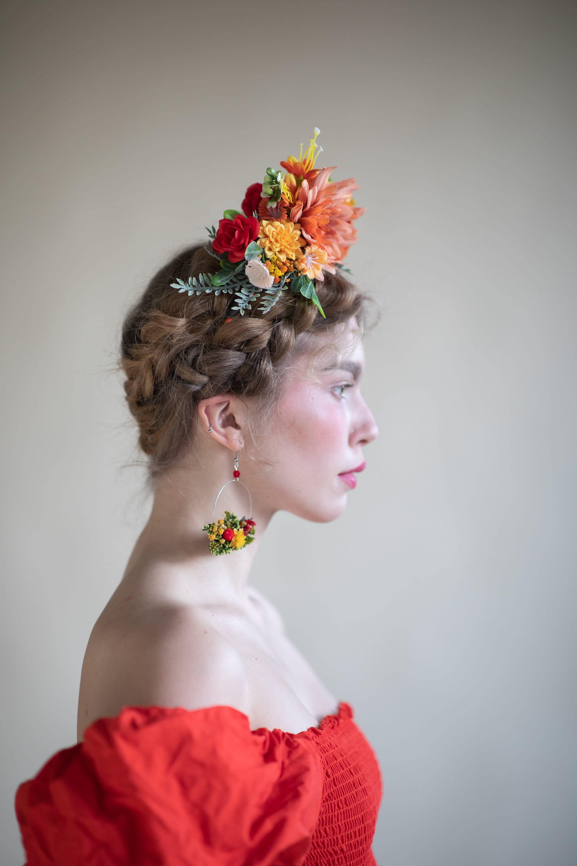 Sunset Dahlia Flower Crown: Frida Headband, Mexican Wedding