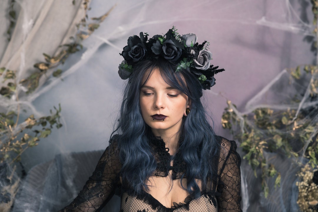 Black Halloween Flower Half Wreath Black Roses Half Wreath Bridal
