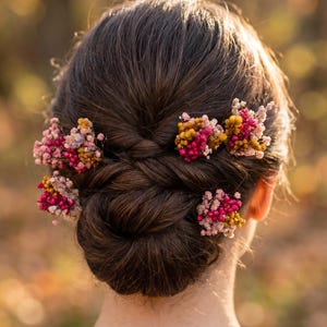 Trockenblumen Haarnadeln: Fuchsia Pink & Ocker Hochzeit Haarschmuck