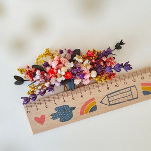 Colorful bridal comb Wild flowers Meadow flowers Summer wedding Preserved flower hair comb Bridal hair accessory Rustic wedding Flower hair zdjęcie 9