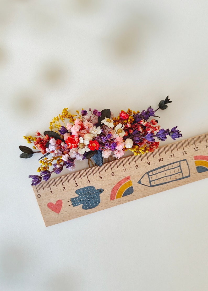 Colorful bridal comb Wild flowers Meadow flowers Summer wedding Preserved flower hair comb Bridal hair accessory Rustic wedding Flower hair zdjęcie 9