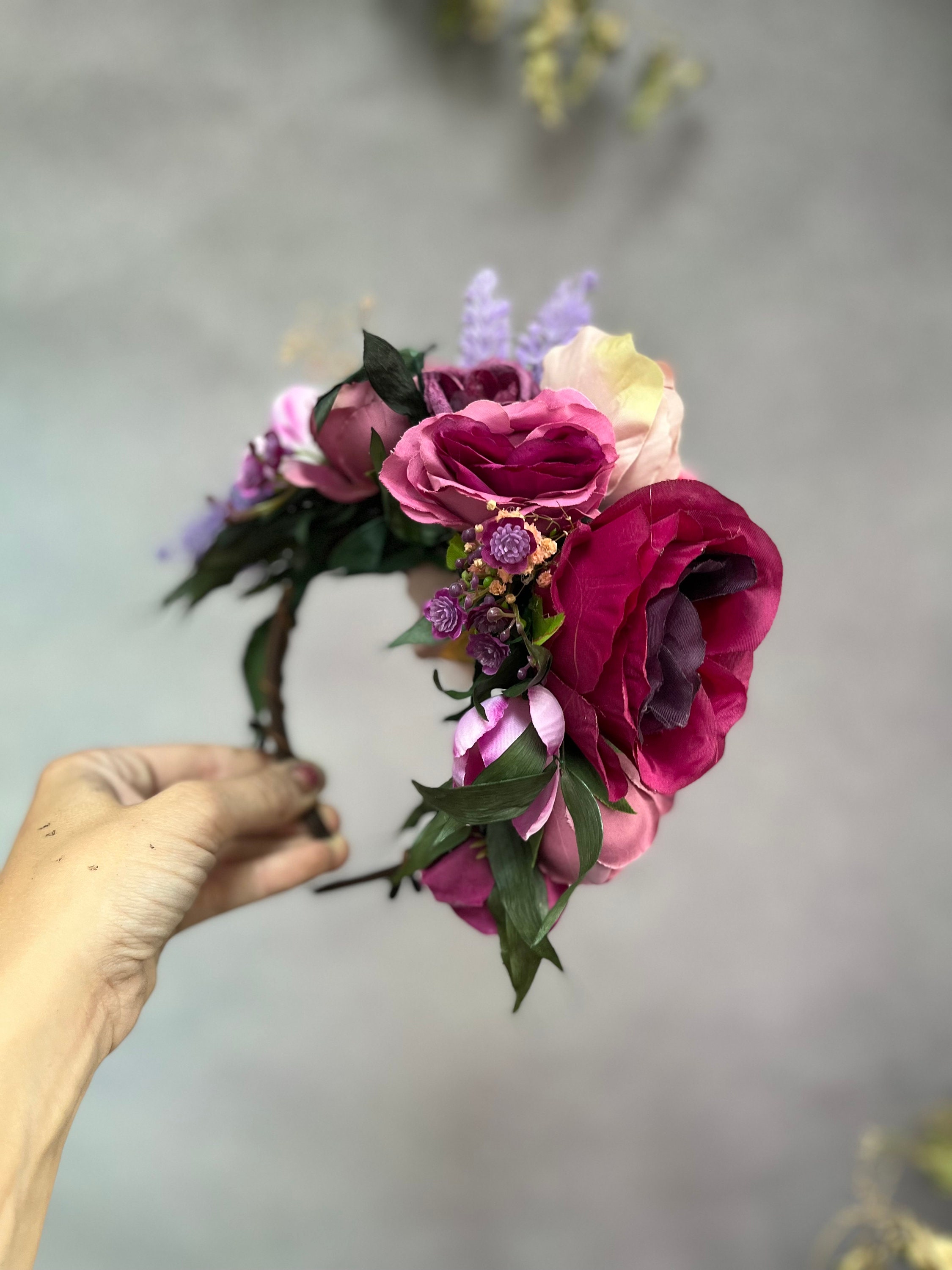 Cerchietto per Mardi Gras da donna, viola Fleur de Lis con corona