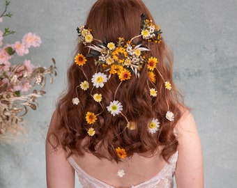 Liane de mariée pliable romantique avec voile de fleurs Coiffure de mariée liane de cheveux moulable Accessoire de cheveux tournesol Fleurs jaunes Mariage d'été