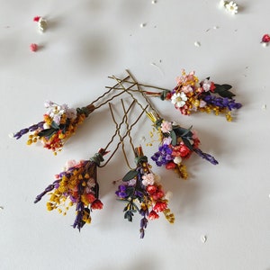 Colorful flower hairpin Romantic hairpin Meadowy design Wedding hairpins Romantic boho hairpins Wild flower hairpins Magaela Summer wedding image 2