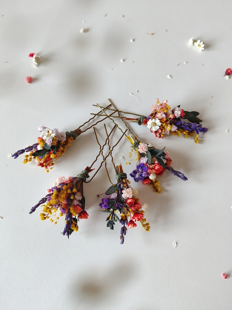 Colorful flower hairpin Romantic hairpin Meadowy design Wedding hairpins Romantic boho hairpins Wild flower hairpins Magaela Summer wedding image 2