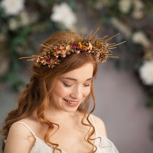 Autumn flower halo crown Sun ray fall halo crown Burgundy pink Spiked wedding crown Met gala headband Golden bridal spike crown Magaela image 4