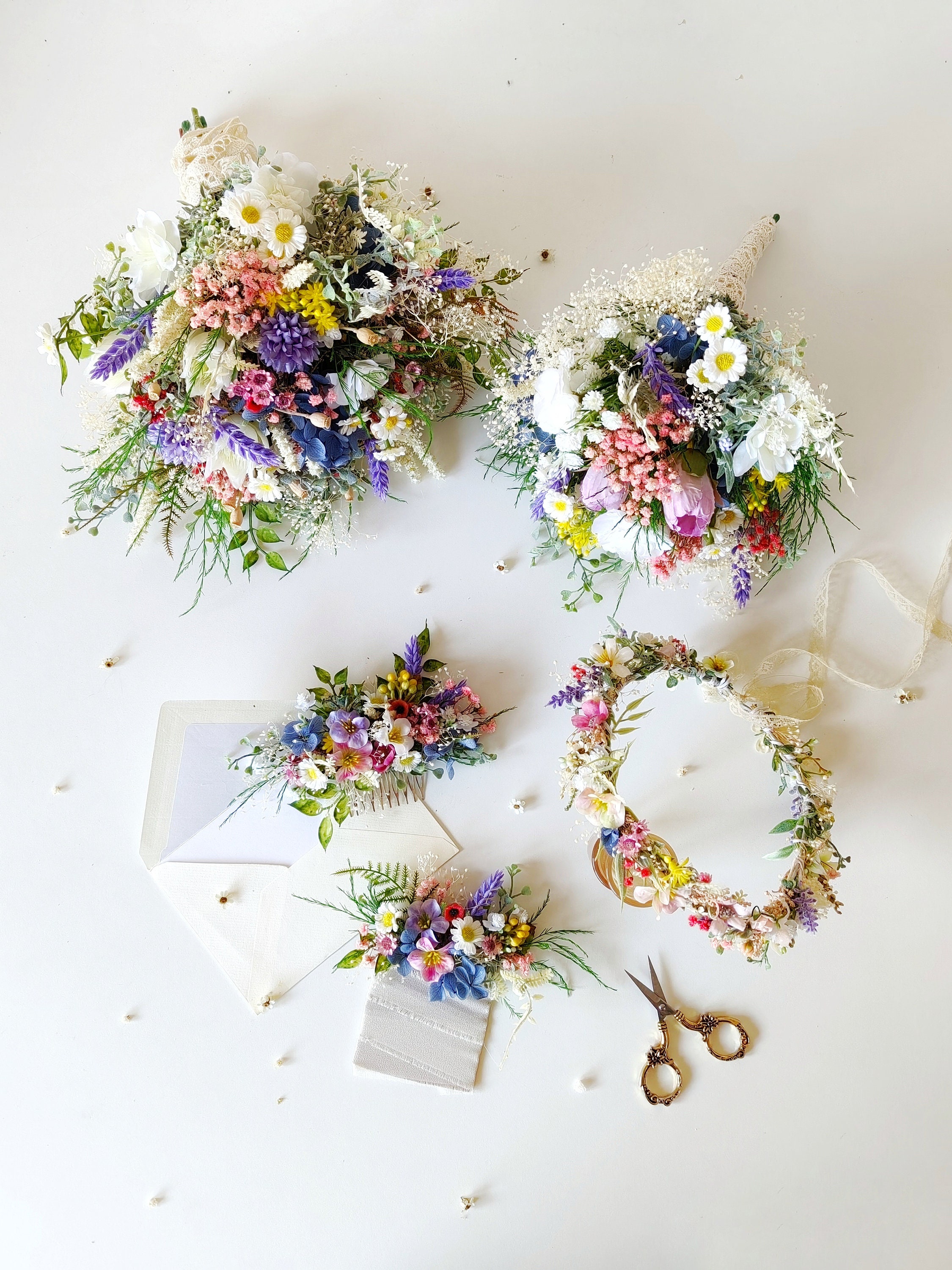 Wildflower Bridal Crown: Colorful Meadow Flower Hair Wreath