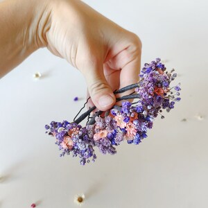 Purple flowers dried hairpins Lilac and pink baby's breath flower clips Romantic violet wedding Bridal flower hair pins Bridal hair Magaela image 6