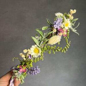 Meadow flower hair crown Bridal accessories Lavender and daisy flower wreath Meadowy headpiece Magaela Bride to be Wildflowers crown image 6