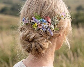 Adorno para el cabello con flores silvestres: Accesorio para el cabello de novia con flores silvestres
