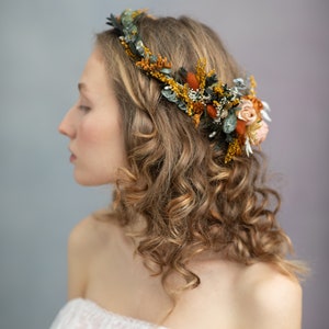 Boho wedding headpiece Bohemian flower crown Terraccota wedding Hair wreath with hair comb Summer wedding Autumn wedding Cottagecore Magaela image 7