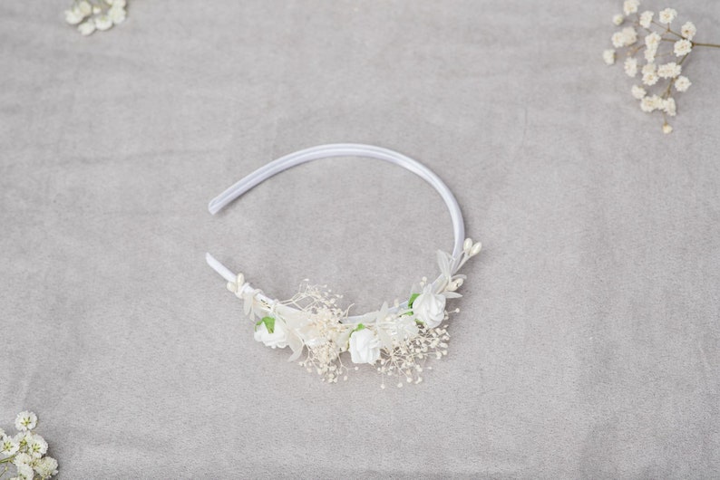 Holy communion flower headband, White roses headpiece for girl, Customised communion hairband, Comfortable headdress, 1st communion, Magaela image 9