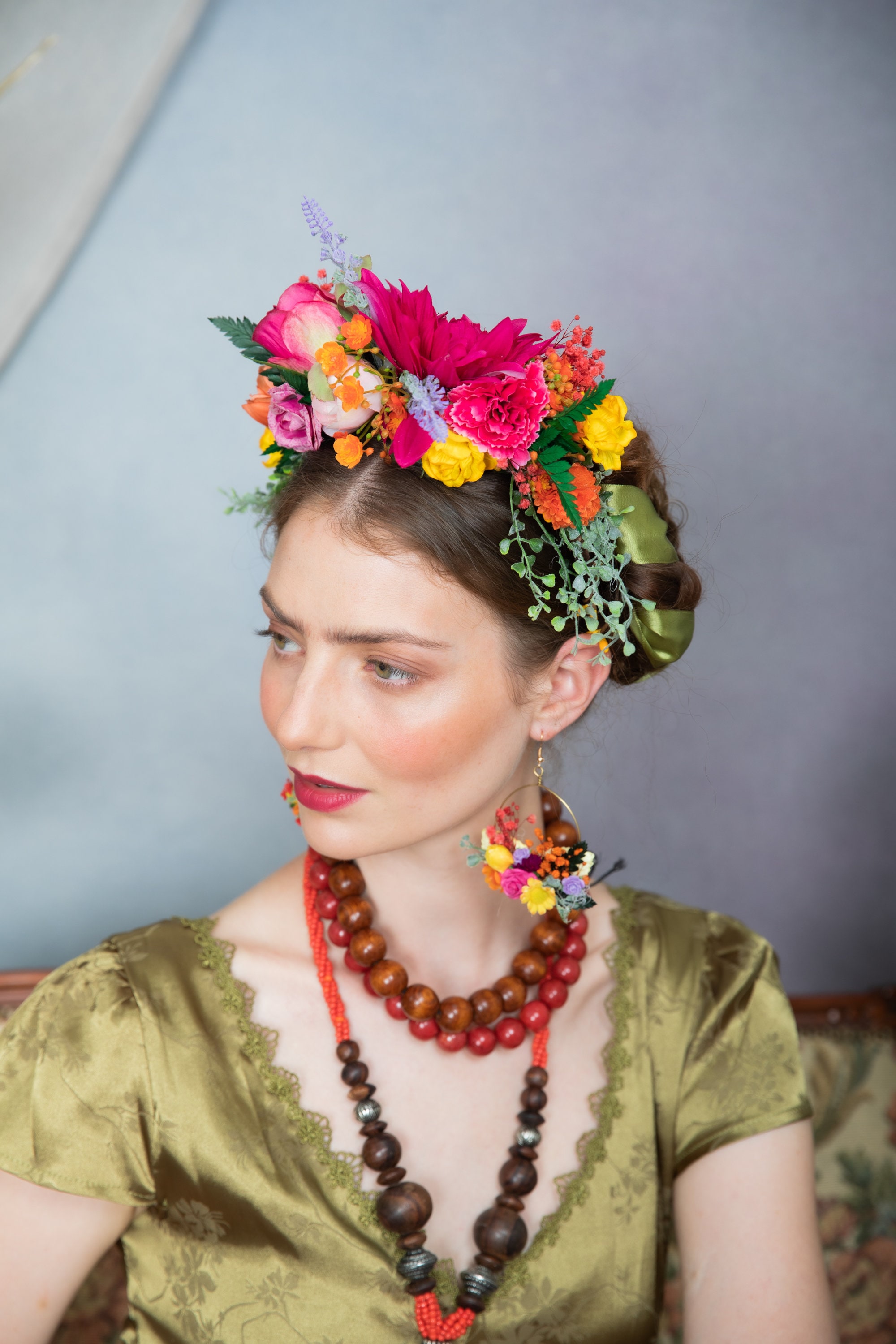 Fuchsia Flower Headband Frida Kahlo Mexican Wedding Etsy Wedding Day Dead the Colourful Crown Hair Halloween - Crown Wedding Hairband Dahlia of