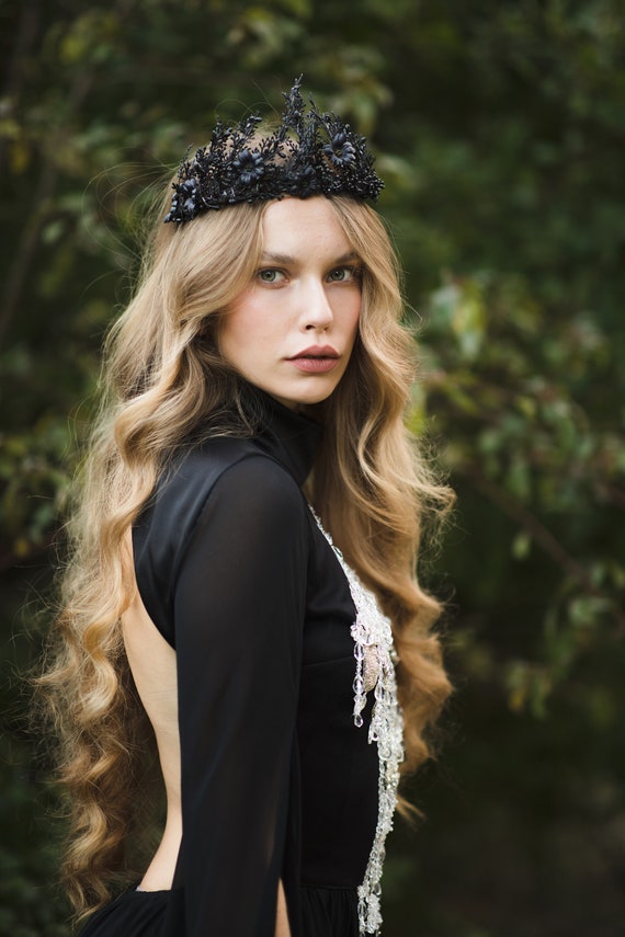 Black Flower Crown Evil Queen Tiara Black Mean Queen Tiara - Etsy