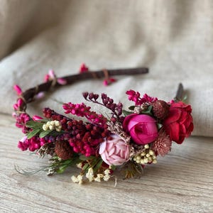 Fuchsia Flower Headband: Pink Peony Bridal Hairband